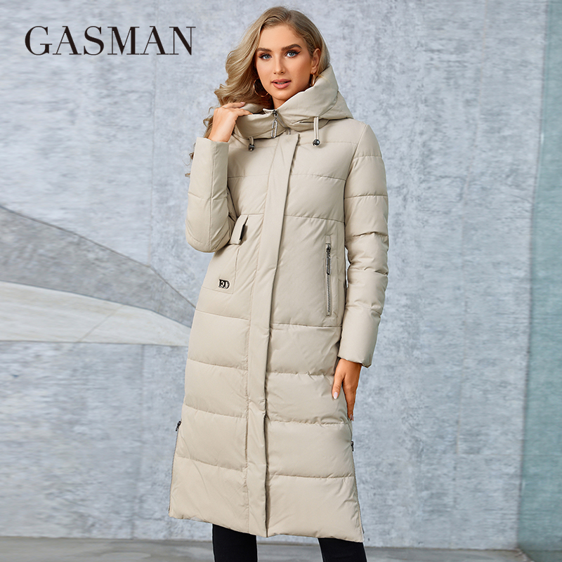 GASMAN ファッション女性の冬コートスリムロングスタンドカラーフード付き肥厚暖かいダウンジャケットカジュアルポケットレディースパーカー GM-82151