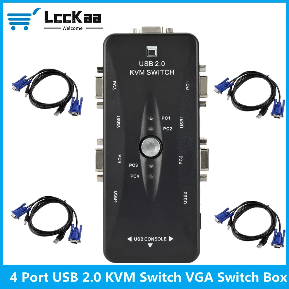 LccKaa USB 2.0 VGA スプリッタ 4 ポート KVM スイッチプリンタマウスキーボードペンドライブ共有スイッチャー 1920*1440 VGA スイッチボックスアダプタ