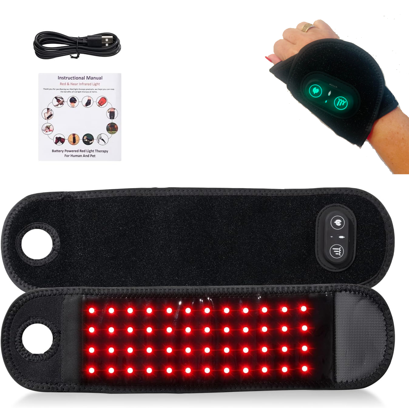 手の手首用赤色光療法、ワイヤレス 48 LED 660