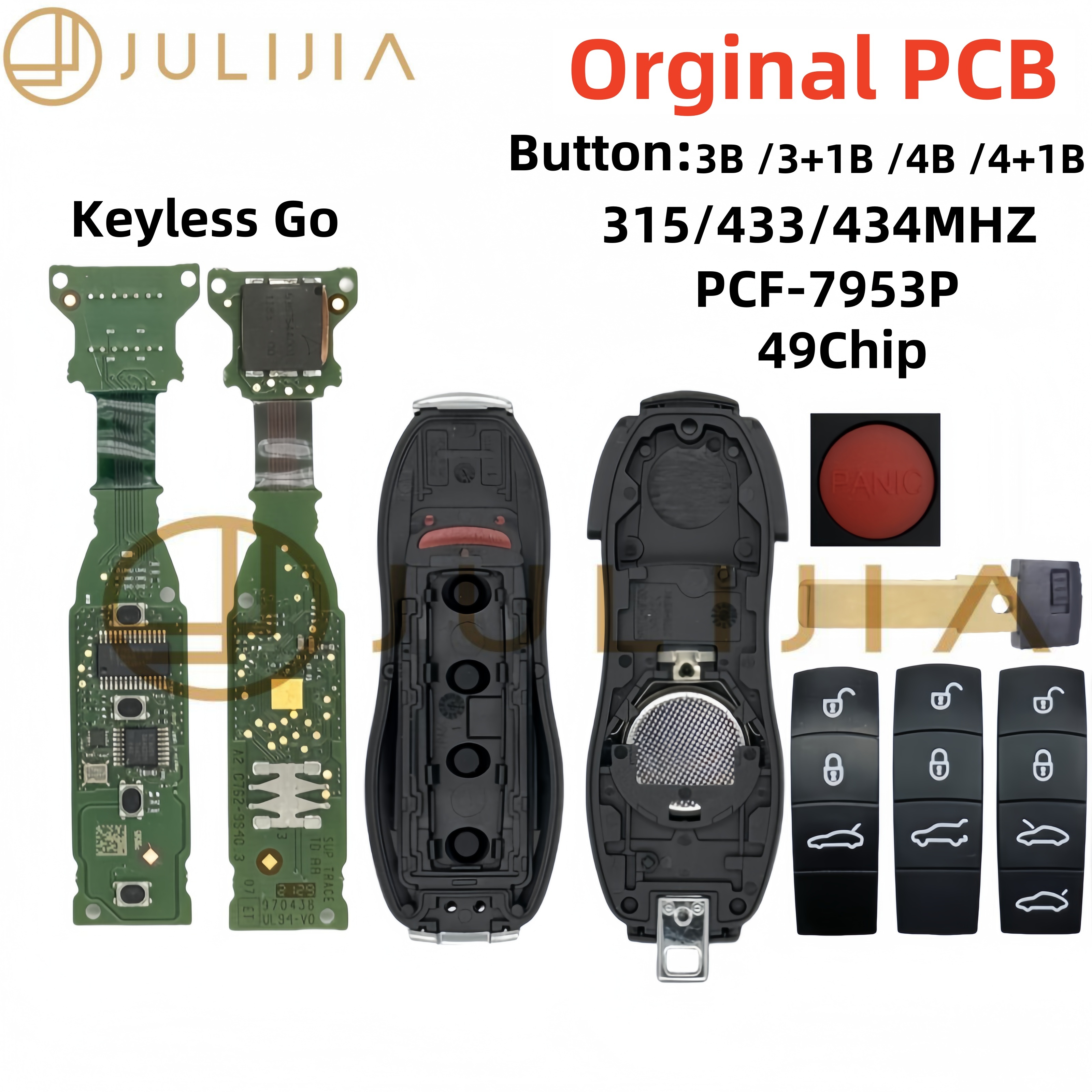 JULIJIA オリジナルポルシェ 991 ケイマン マカン パナメーラ 2010 -2018 キーレスゴー 315 433 434MHz スマートリモートキー PCF7953P タイカン