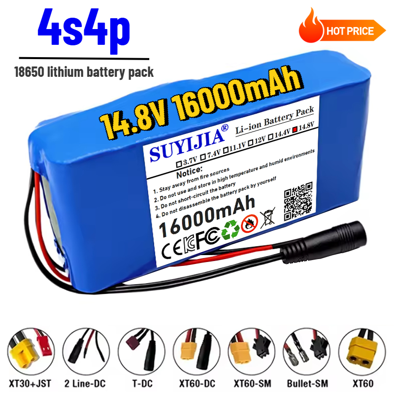 4S4P 14.8V 16Ah 18650 リチウム電池パック内蔵 10A BMS 夜集魚灯スピーカーラジオ 14V バッテリー 16.8V 2A 充電器