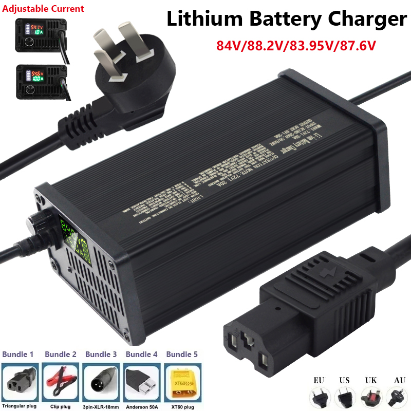 72V 調整可能なリチウム電池充電器 1-8A 1-9.5A 1-15A 1-20A ハイパワー LCD ディスプレイ高速充電シェル 84V 88.2V 83.95V 87.6V