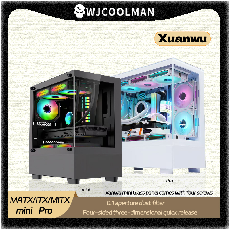 WJCOOLMAN Xuanwu Mini/Pro M-ATX ITX PC ケース 270 ° コラムフリーシービュールームデスクトップゲーミングコンピュータケース Gabinetes ゲーマー
