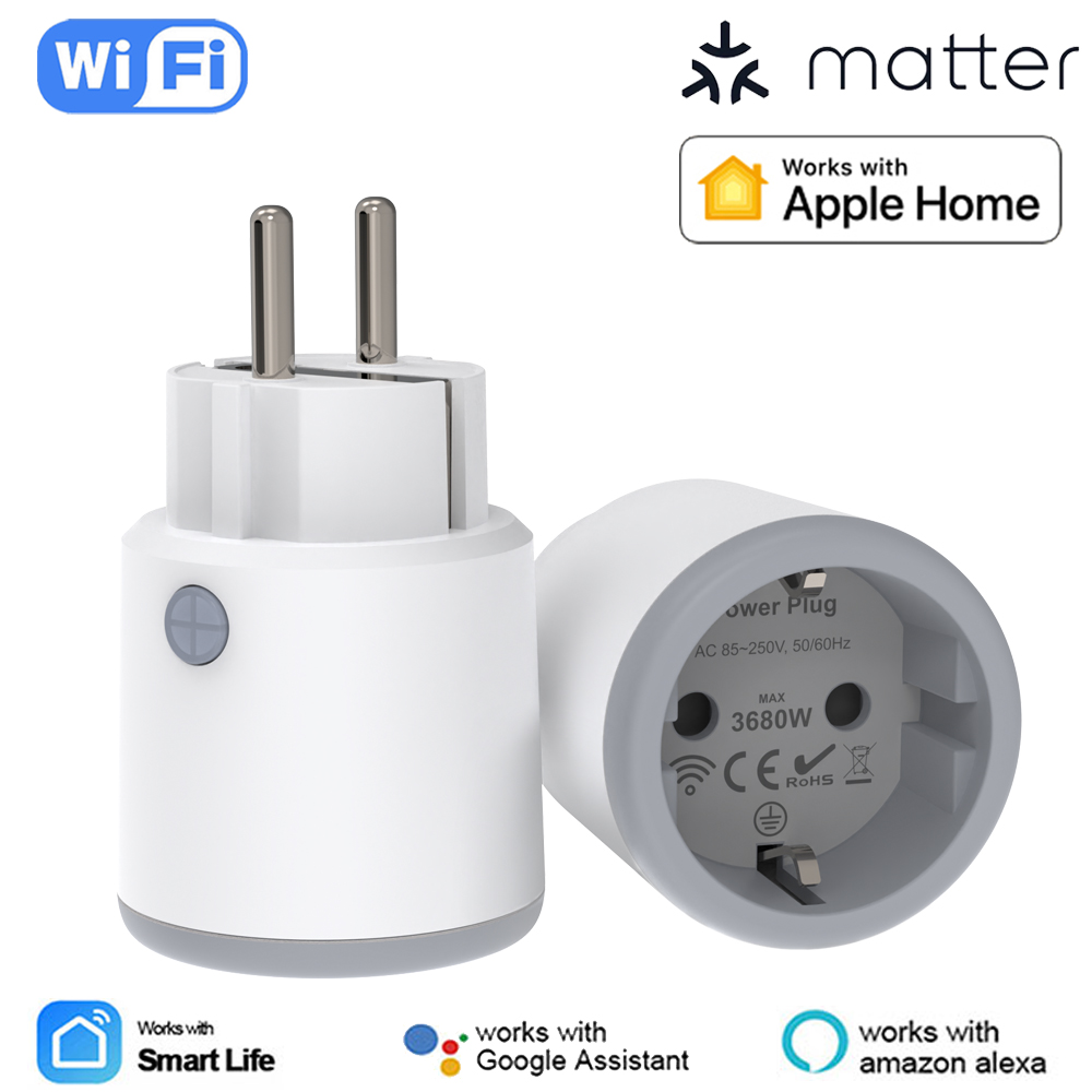 Matter スマート電源プラグ Wifi 16A パワーメーターリモコン EU コンセント Tuya Homekit Echo Alexa Google Home Smartlife で動作します