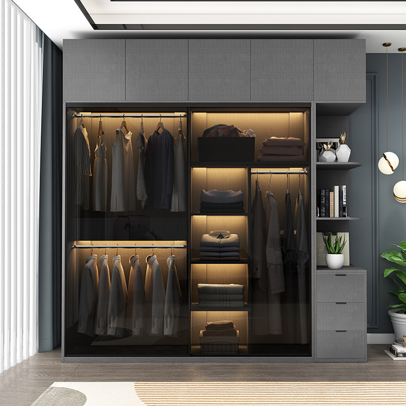 #Modern simple bedroom glass sliding door wardrobe clothes storage cabinet closet Double wardrobe cabinets wardrobes Furniture