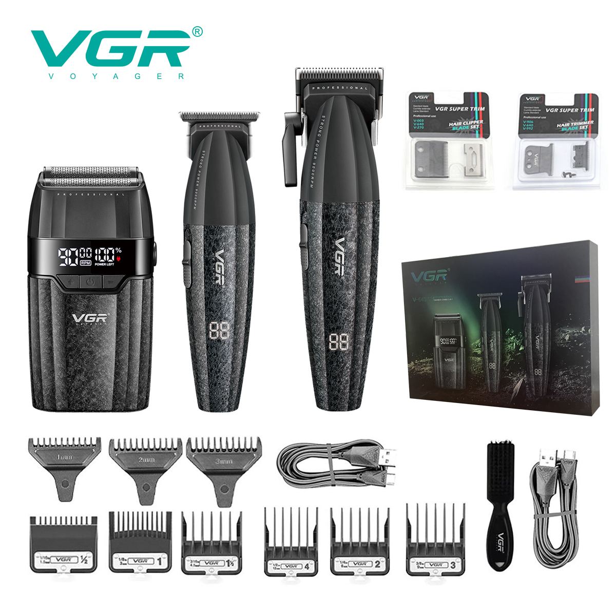 VGR ヘアトリマープロフェッショナルバリカン 9000 RPM バリカン電動ヘアカット機充電式ヘアトリマー男性用 V-640