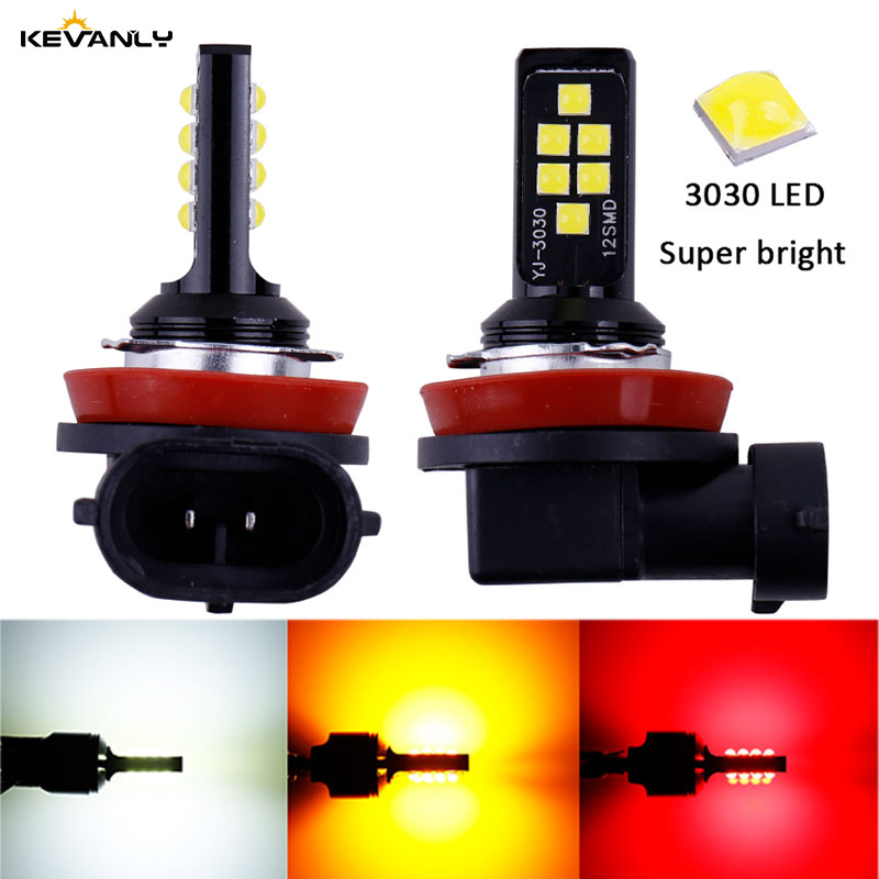 2 個車 H8 H11 LED 電球車のフォグランプ運転 12 smd 3030 LED テールランプカーライトパーキング 12v 自動 6000K ホワイト/アンバー/レッド