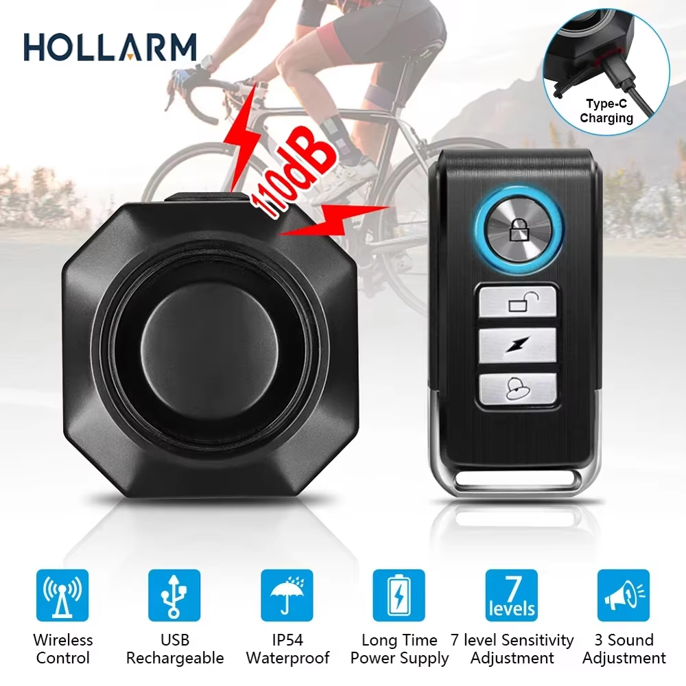 Hollarm ワイヤレス自転車振動警報 USB 充電自転車警報盗難防止オートバイセキュリティ検出器サイクリング盗難システム