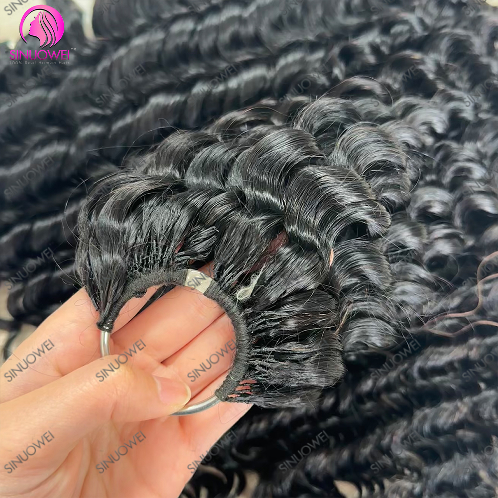 12A ディープウェーブフェザーかぎ針編みヘアダブル描画 100% 人毛事前分離かぎ針編みフェザーヘアエクステンション編組