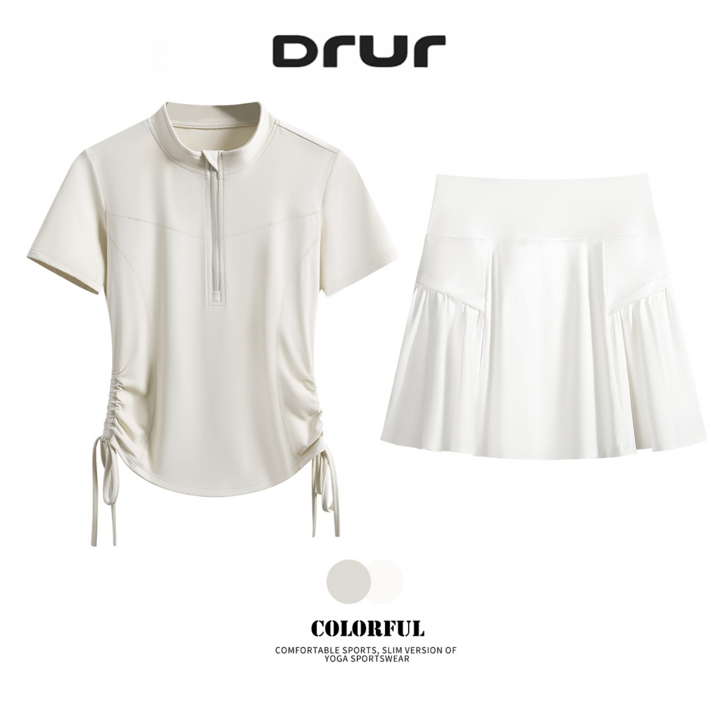 DRUR 女性テニススカートセット軽量夏のスポーツ衣装フィットネストップスコートセットゴルフウェアツーピースアスレチックスーツアクティブウェア
