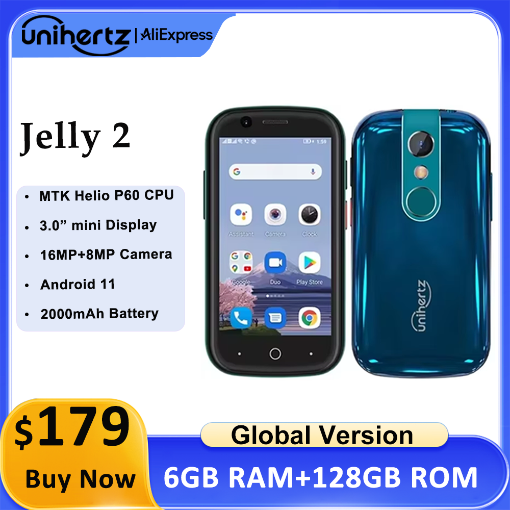 Unihertz ゼリー 2 ミニスマートフォン 6 ギガバイト 128 ギガバイトの Android 11 Helio P60 オクタコアロック解除 NFC 携帯電話 16MP 赤外線電話