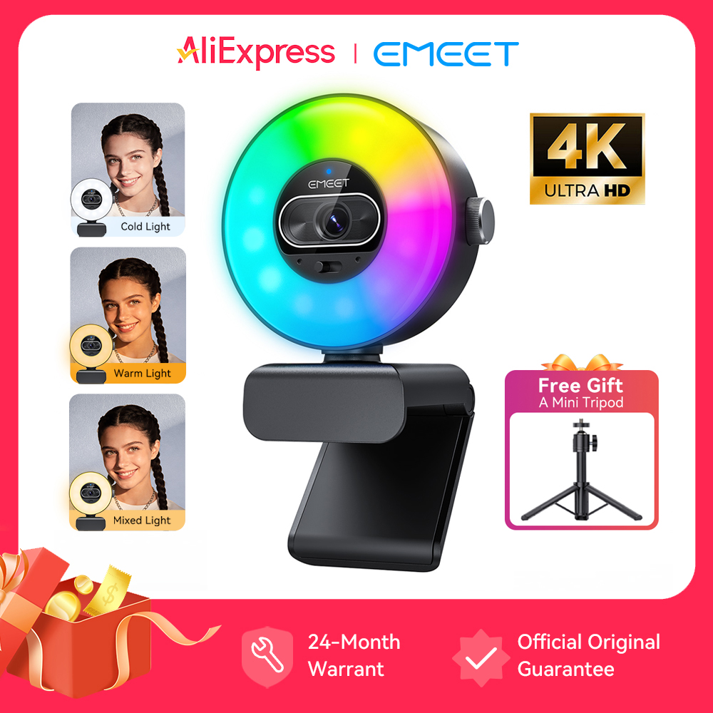 4K ウェブカメラライトコントロール 1080P 60fps オートフォーカスビデオカメラ EMEET S600 ライト USB カメラ 8MP ストリーミング Web カメラ PC/コンピュータ用