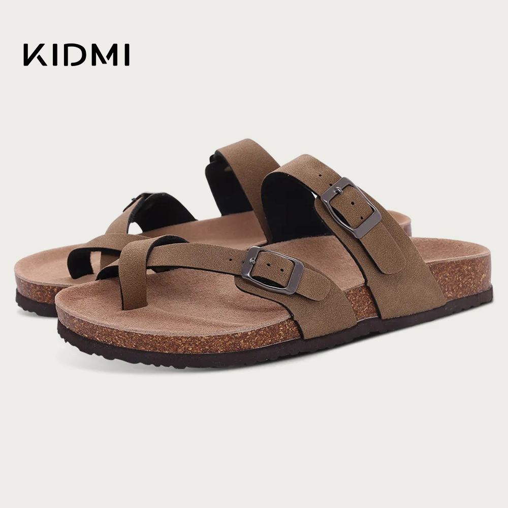 Kidmi 新ファッション女性のサンダル夏コルク下駄サンダルクラシック女性ミュールソフトスエードビーチスライド調節可能なバックル