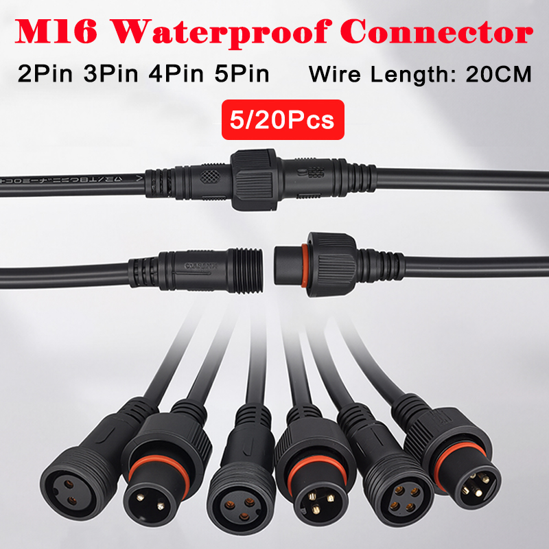 5/20 個オスメス 2pin 3pin 4pin 5pin 防水 IP68 黒ケーブル LED コネクタ屋外 LED ストリップ照明 20 センチ外径 6 ミリメートル