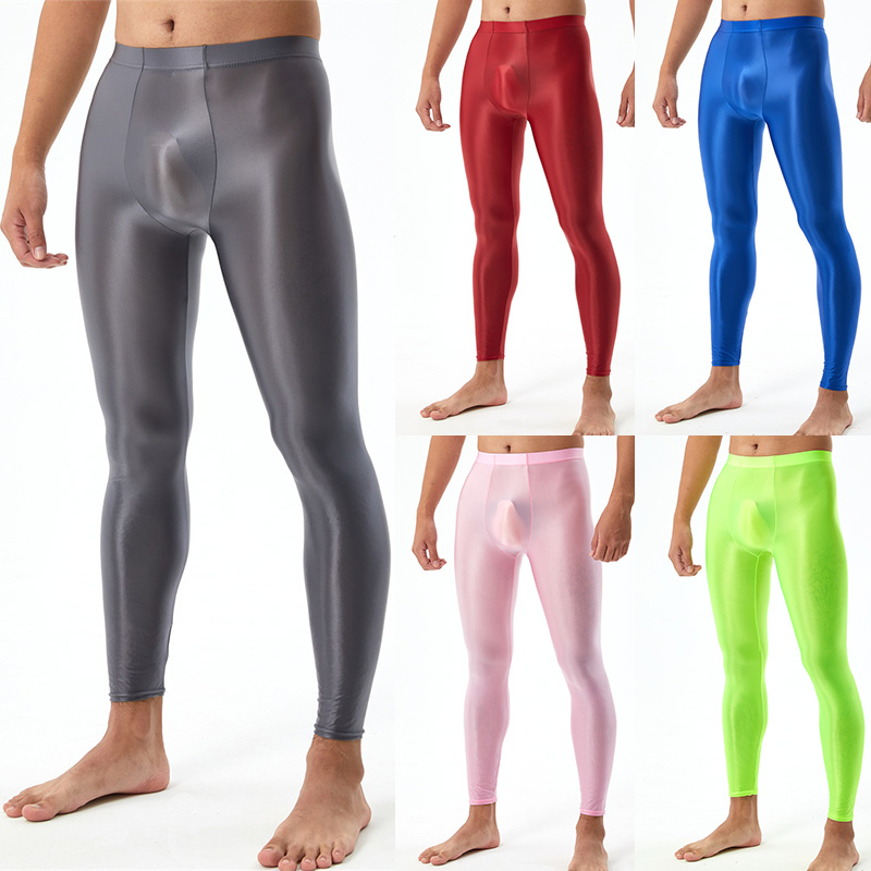 グロスタイトなヨガパンツ高弾性光沢のあるスムーズなアクセス制御象バルジ開口部ストッキングレギンスセクシーな男性下着
