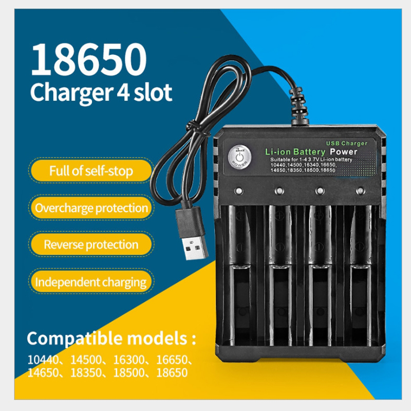 4 スロット 18650 USB 充電器独立充電 4.2V リチウムイオンバッテリースマートポータブル充電式バッテリー充電器 18350 18500 用