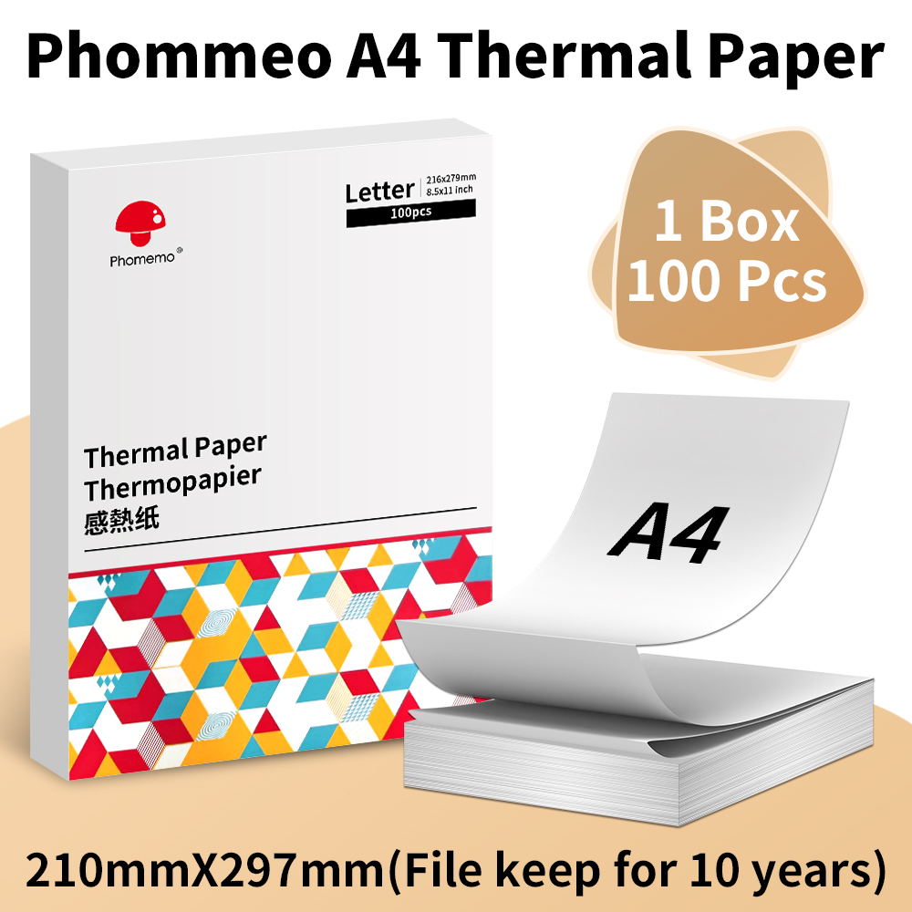 Phomemo A4 感熱紙 M08F M832 M834 M835 プリンタ速乾性連続感熱紙ドキュメント学習ノート 2/3/4 ロール