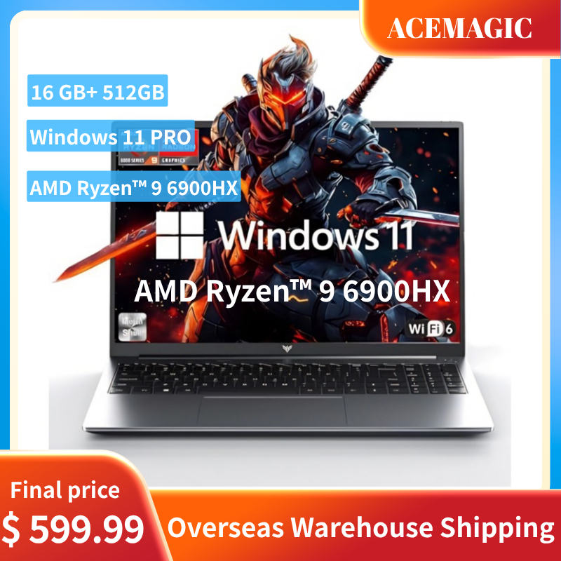 ACEMAGIC 16 インチ FHD ラップトップ AMD Ryzen 9 6900HX ラップトップ 16GB LPDDR5 RAM 512GB SSD バックライト付きキーボード フル機能 Office Gamin ノートブック