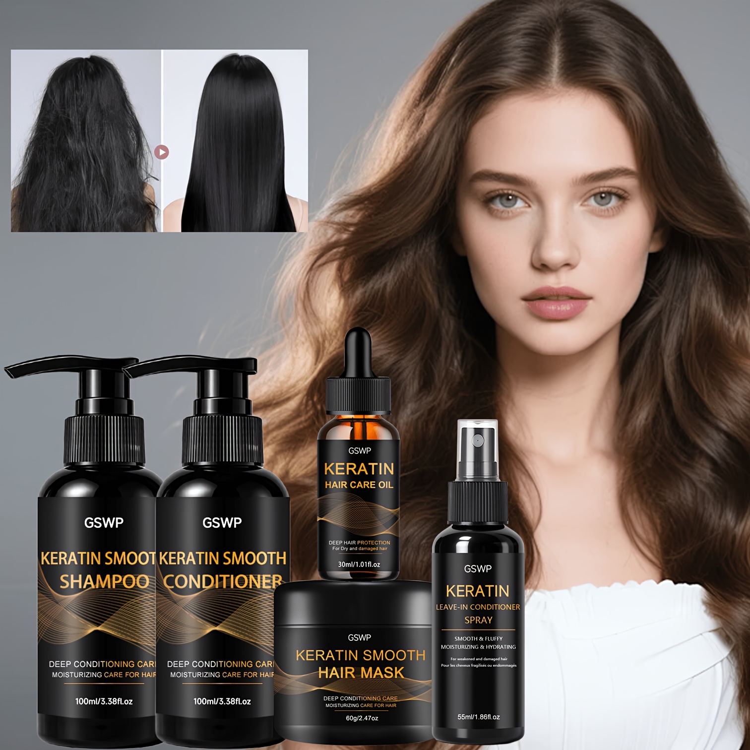 GSWP ケラチン ヘアケア製品 5 個セット、髪に深く栄養を与え、ケラチン、ビオチンを豊富に含み、髪を長く保ちます。