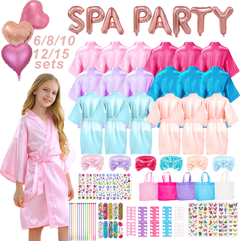 6-15 セットスパパーティーローブ女の子用品好意子供ガウンローブソフトスパヘッドバンドお泊り誕生日パーティー