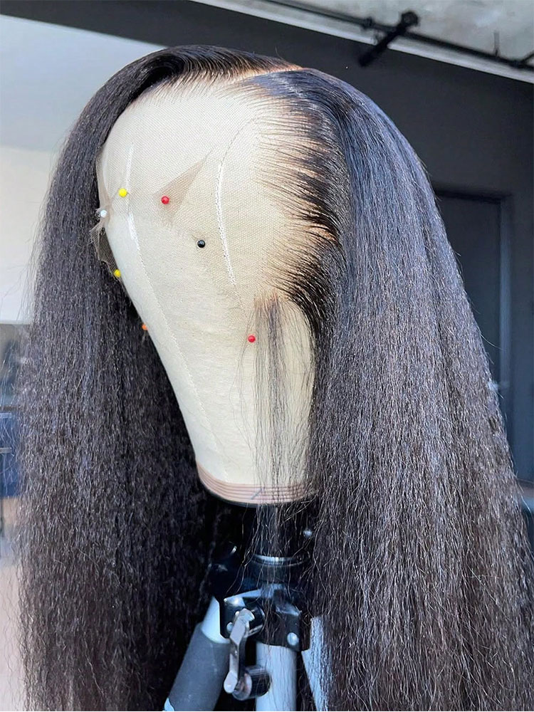 250% 密度変態ストレート人毛 13 × 4 透明レースフロントウィッグ 5 × 5 グルーレスかつら変態ストレート人毛ウィッグ女性のための