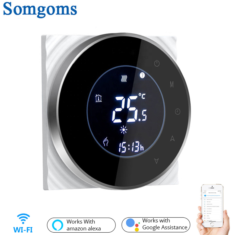 スマート WiFi タッチサーモスタット温度ワイヤレスコントローラー水/電気床暖房水/ガスボイラー作品 Google ホーム