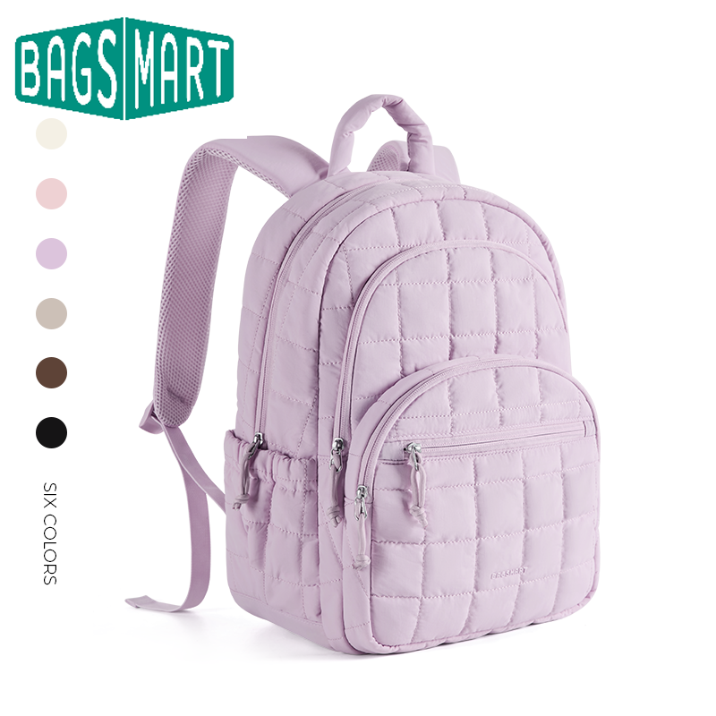BAGSMART トラベルバックパック 女性用 キルティング カジュアル デイパック 防水 ブックバッグ 15.6 インチのラップトップ用 ファッション カレッジバックパック