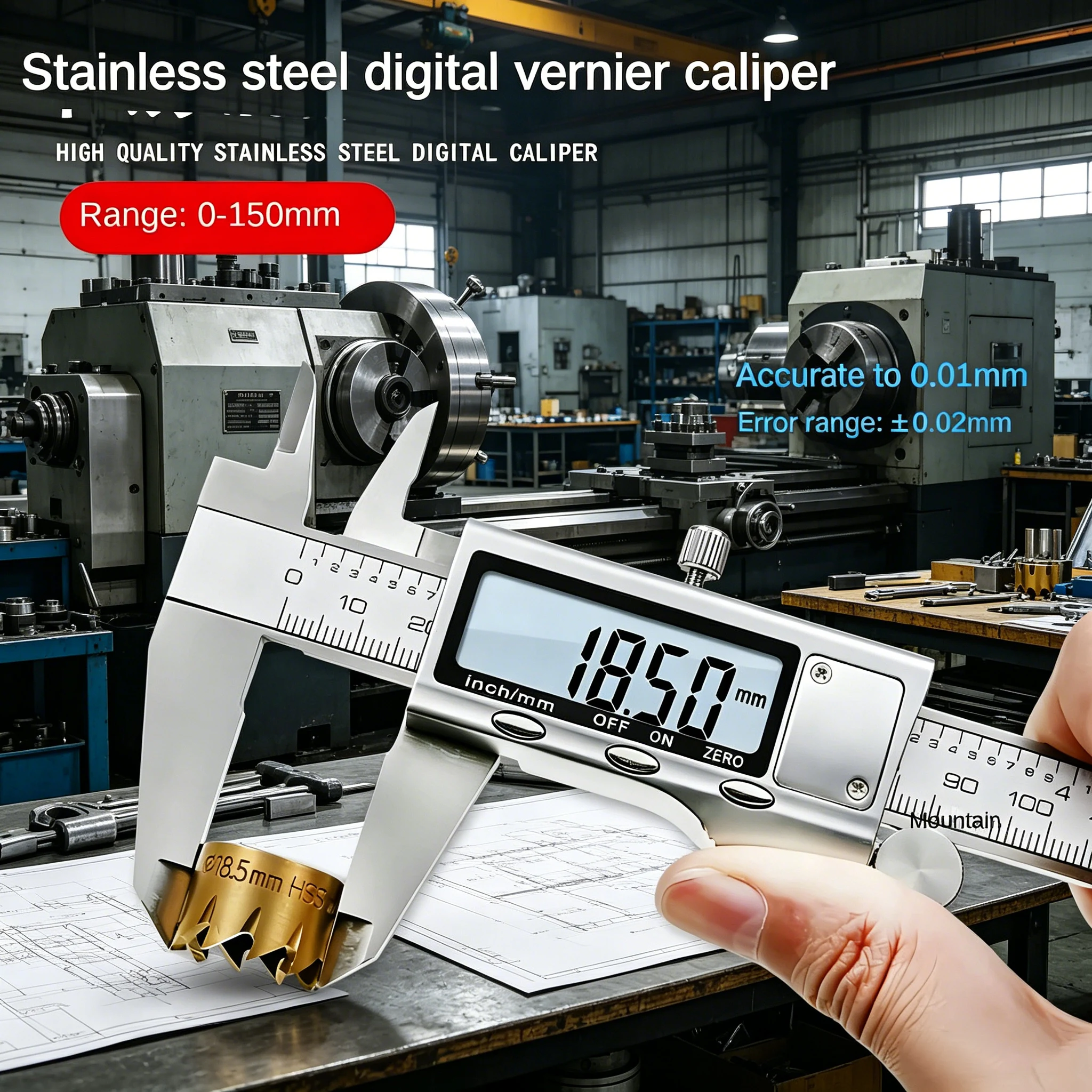 Industrial-Grade Vernier Caliper with High Precision - Stainless Stainless Steel Electronic Digital Measuring Tool