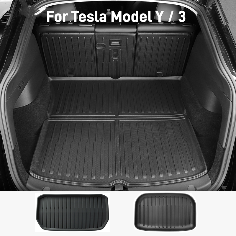 テスラモデル Y/3 2019-2023 フルカバレッジリアトランクマット TPE 後部座席背もたれ保護パッドカーゴライナーアンチキックパッド