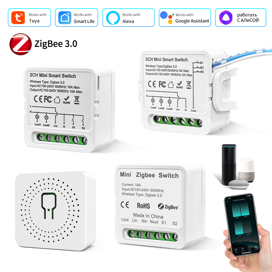 Tuya スマート ZigBee スイッチ スマート ライフ アプリ リモート モジュール 100-240V 1/2/3CH ZigBee リレー ブレーカーは Alexa Google アシスタントで動作します