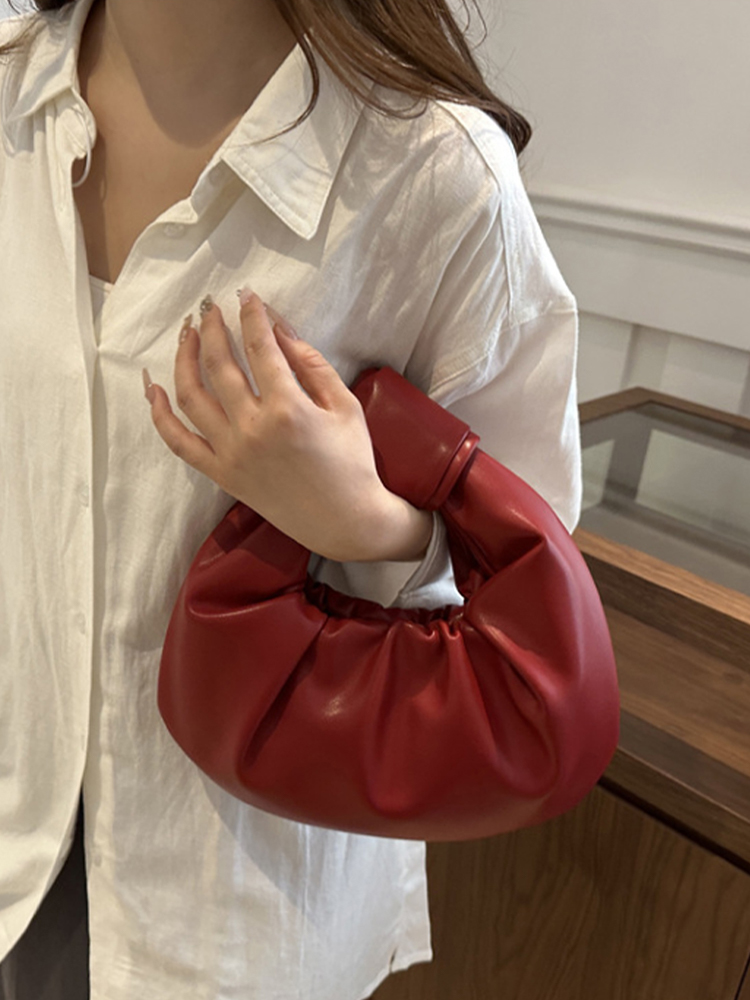 ミニ トップハンドル バッグ PU レザー スモール ショルダー バッグ プリーツ ハンドバッグ アンダーアーム バッグ レディース