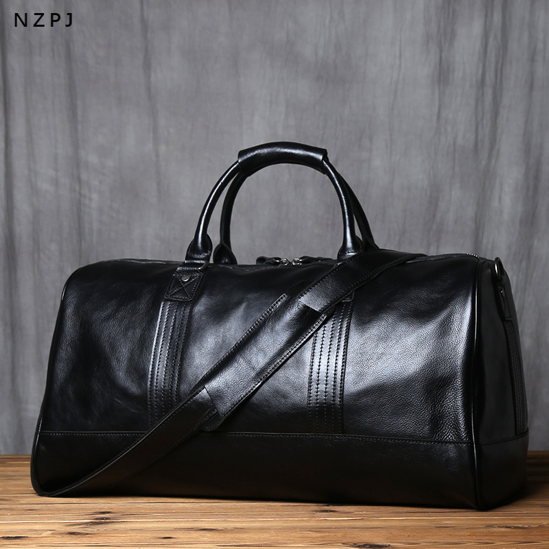 NZPJ 本革メンズトラベルバッグ天然牛革ハンドバッグカジュアルクロスボディバッグ大容量荷物バッグ 16 インチのラップトップ用
