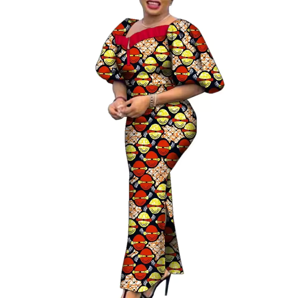 アフリカ綿 Dashiki ドレス女性のためのバザンリッシュプリントレギュラースリーブマキシパーティープラスサイズ環境に優しい
