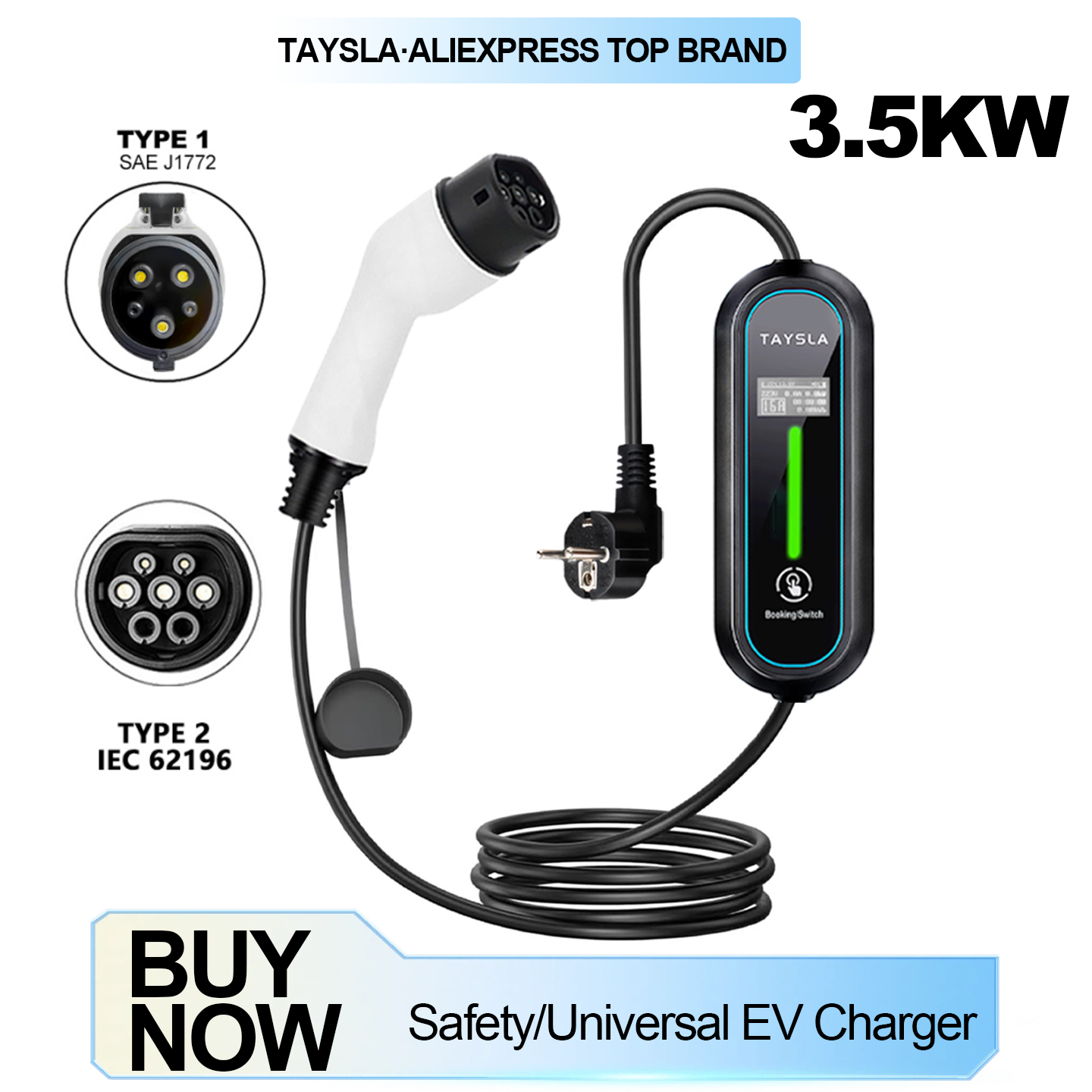 TAYSLA EV 充電器ポータブル 3.5kW 16A タイプ 2 タイプ 1 J1772 充電器 EU プラグ充電ケーブルウォールボックス AC80V-260V すべての電気自動車用