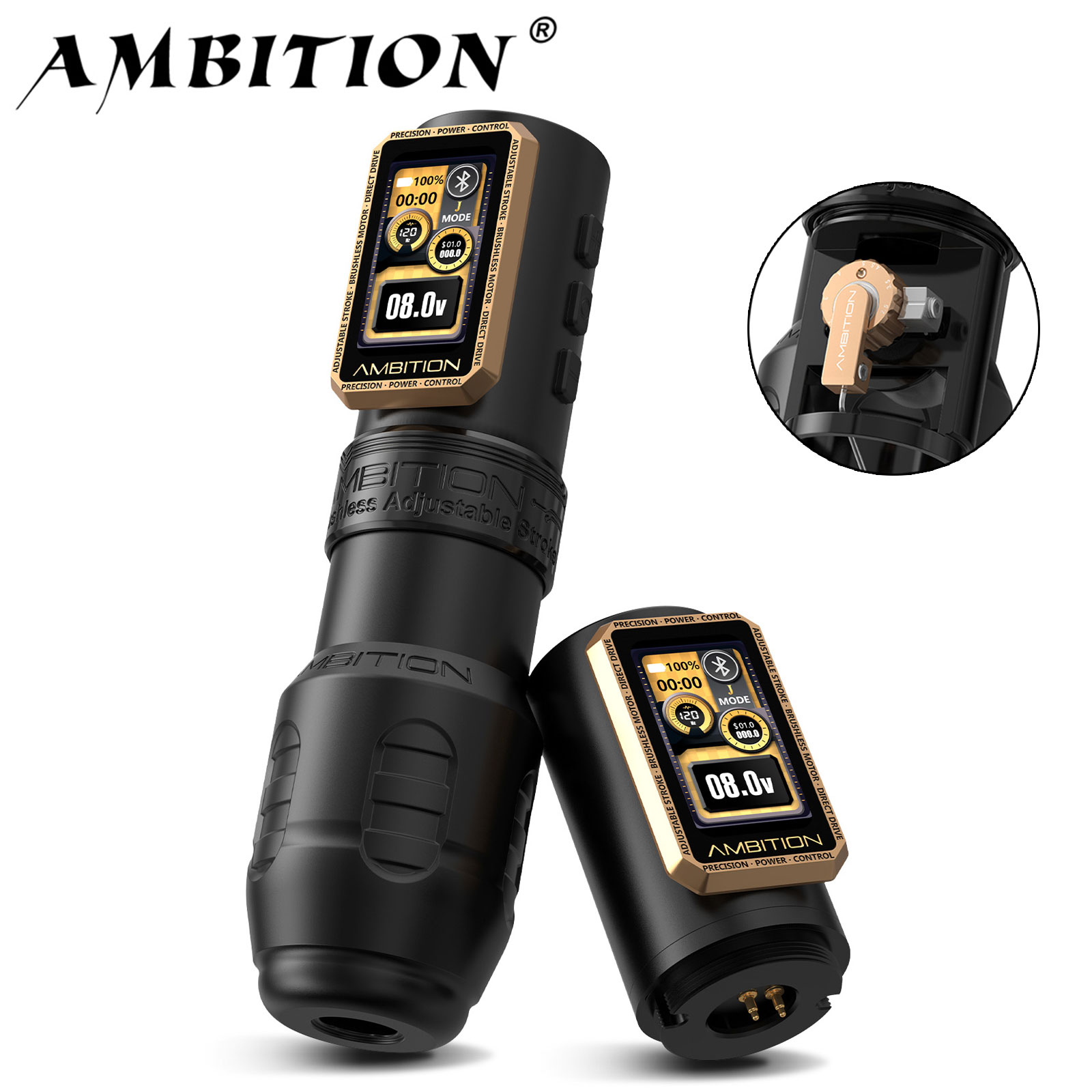 Ambition Epoch Max ワイヤレスタトゥーマシン 1.0-5.0 ミリメートルダイレクトドライブ調整可能なストロークブラシレスモーター 2400mAh バッテリーグリップ 34 42 ミリメートル