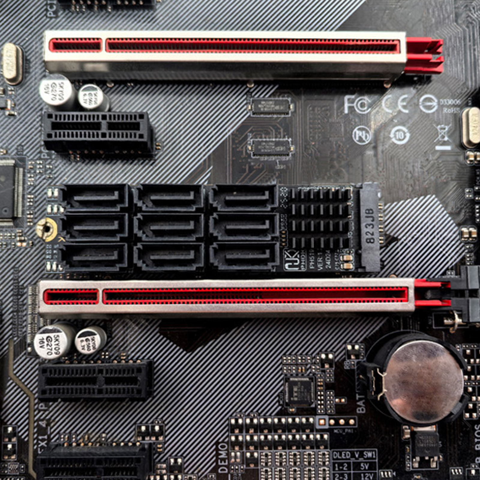 M.2 Mキー NVMe PCI-E 3.0 - SATA 3.0 アダプター 6Gbps M.2 NVMe Mキー - SATA 9ポート拡張カード デスクトップPCハードディスクライザーカード