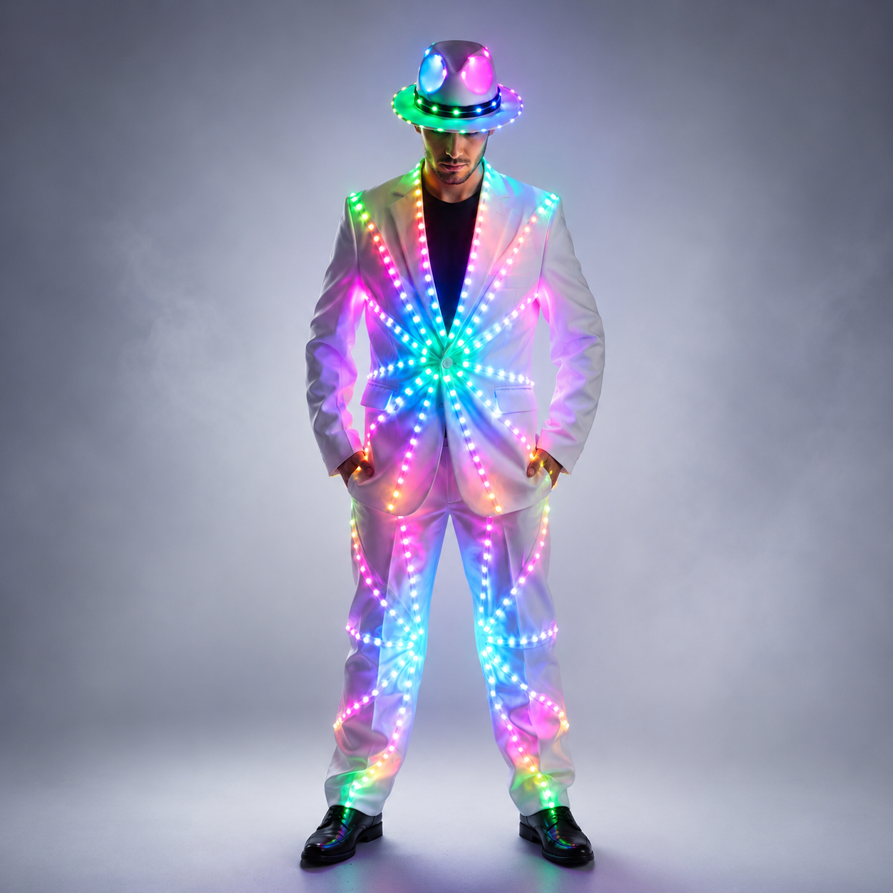 フルカラー LED スーツ衣装服ライト発光ステージダンスパフォーマンスショードレス成長ライトアップ鎧ナイトクラブ用