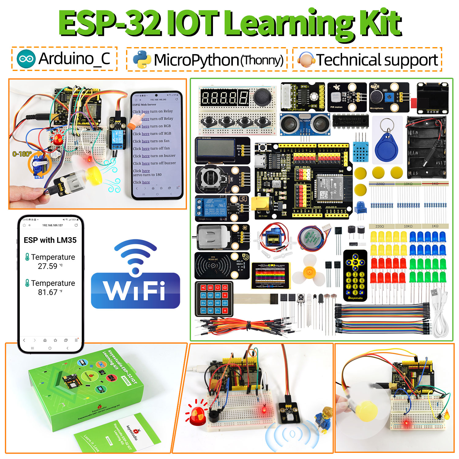 Keyestudio IOT ESP32 学習キット Arduino ESP32 オールインワン学習 134 プロジェクトサポート MicroPython