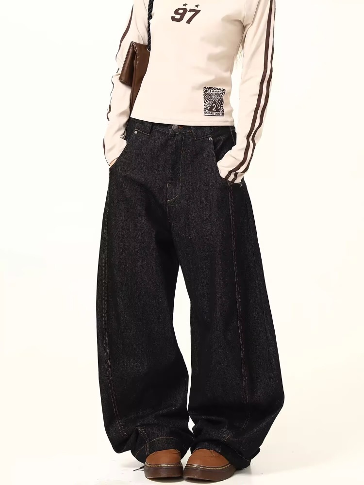 2024 新黒ハイウエストジーンズ Y2K 原宿ストリートだぶだぶのジーンズヒップホップ女性パンツ秋ストレートワイドレッグズボン女性