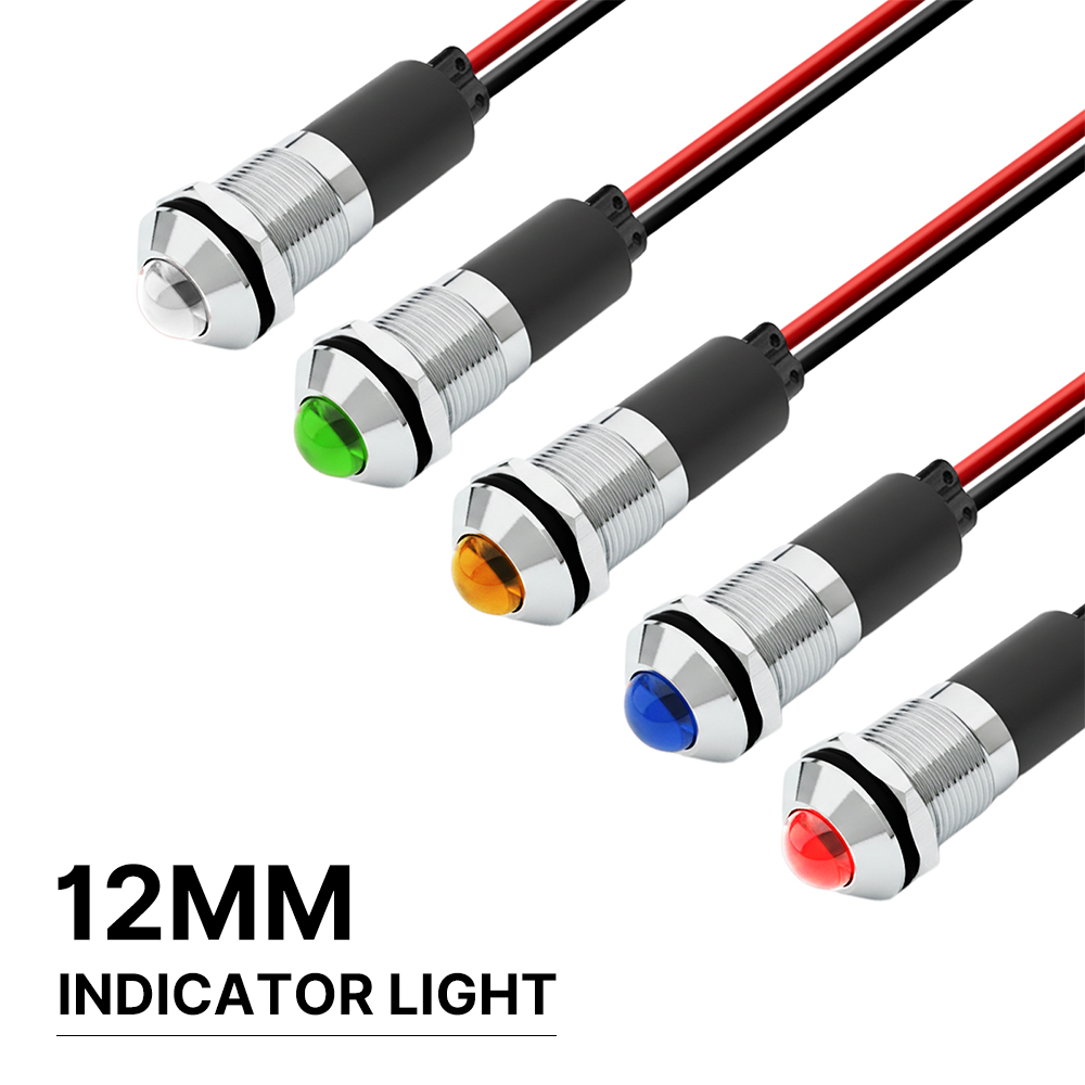 FILN 5/25 個 12 ミリメートル IP67 防水電源信号ライト金属 LED 警告インジケータランプ 12-24V パイロットライト車ボートダッシュボード