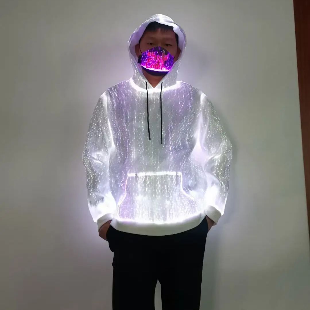 LED 光ファイバーコスチューム ノースリーブパーカー ステージパフォーマンス DJ ナイトクラブパーティーベスト マスク付き