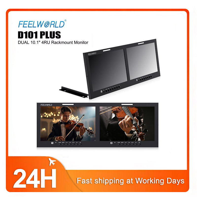 FEELWORLD D101 Plus デュアル 10.1 インチ 4RU ラックマウント モニター 4K HDMI 3G-SDI CVBS 入出力 1920x1200IPS 3D LUT