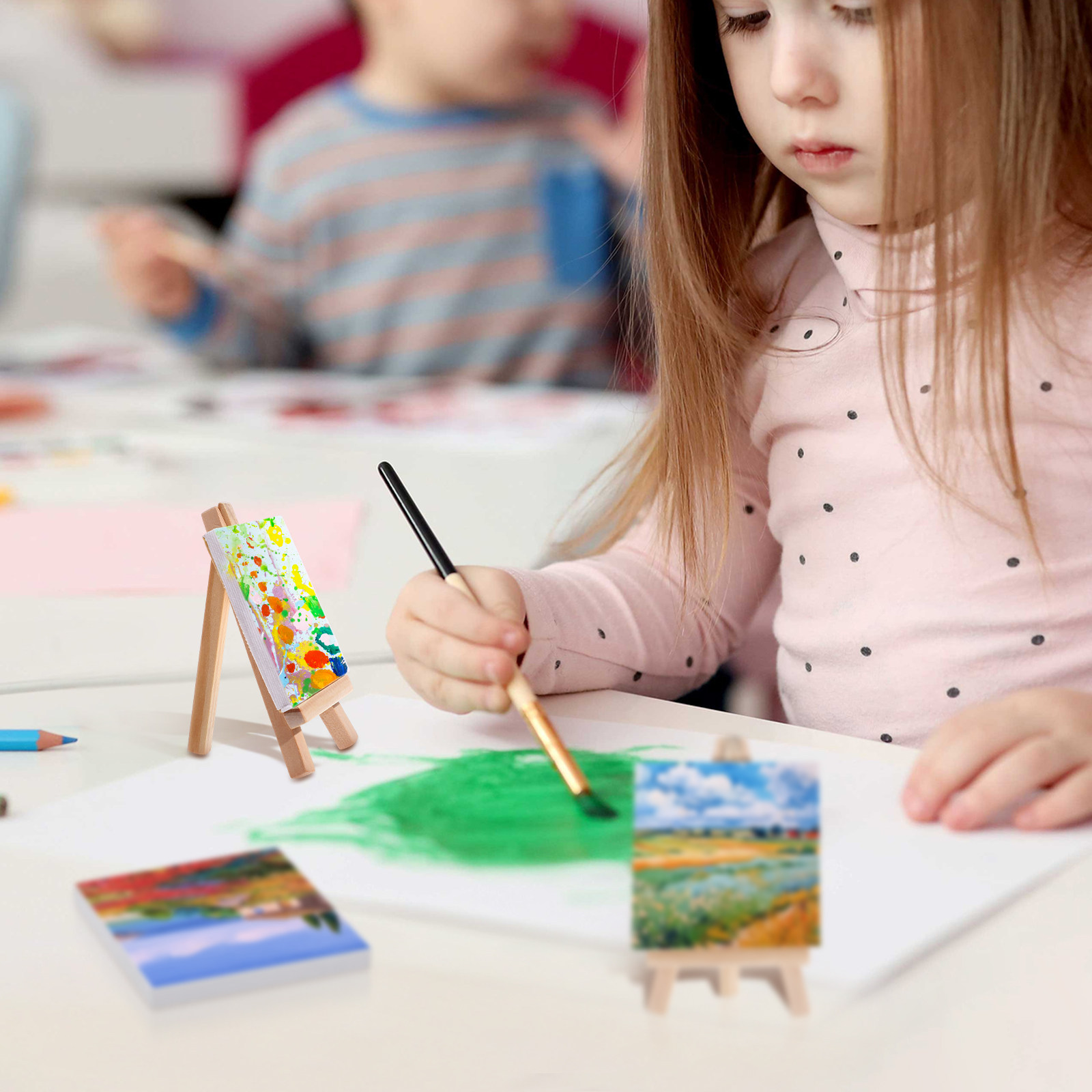 12セット 油絵用イーゼル ミニ木製絵画キャンバスアートボード 白無地ストレッチアーティストボード クラフトギフト用
