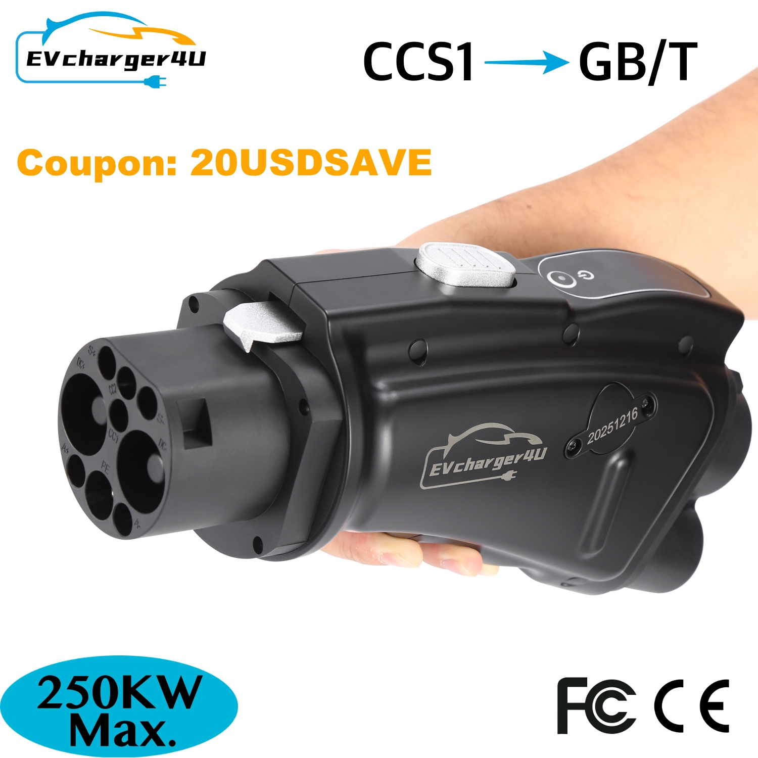 EVcharger4U 1000V 250KW CCS1 to GB/T DC アダプター BYD JAC Zeekr Xiaomi 中国 GBT 用高速 CCS コンボ 1 スーパーチャージャーステーション