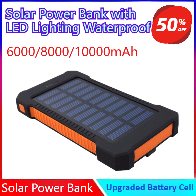 新しい 6000/8000/10000mAh ソーラーパワーバンクポータブル大容量充電器 LED 照明と互換性防水パワーバンク
