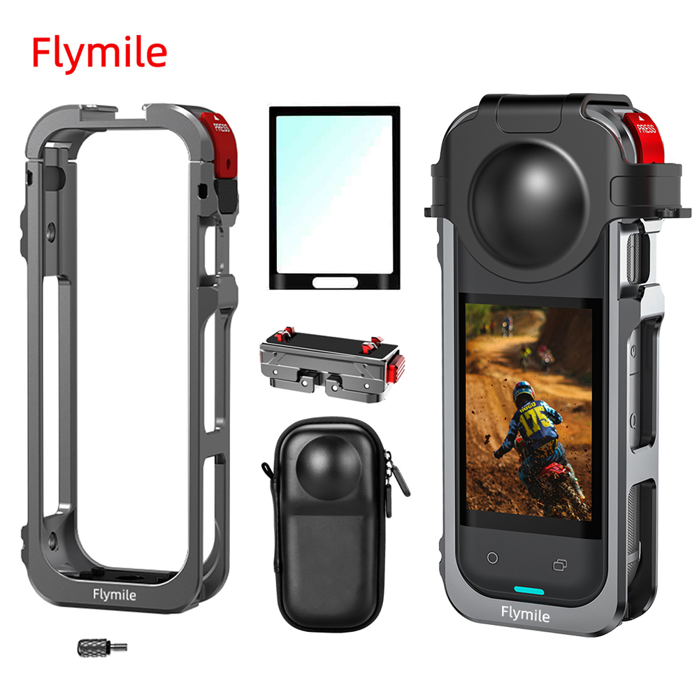 Flymile X5 ケージ金属保護ケース Insta360 X5 アクセサリーカメラアルミニウム合金フレームケージシリコンレンズカバー付き
