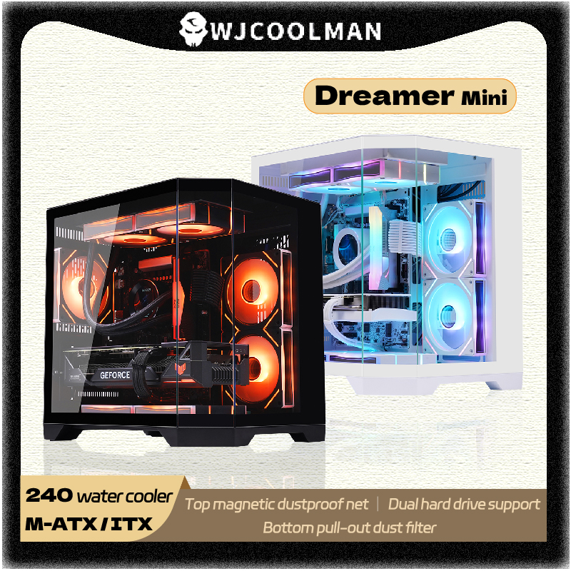 WJCOOLMAN Dreamer ミニ PC ケース M-ATX 三面ガラスシービュールーム 240 ウォータークーラーデスクトップコンピュータケース Gabinetes ゲーマー
