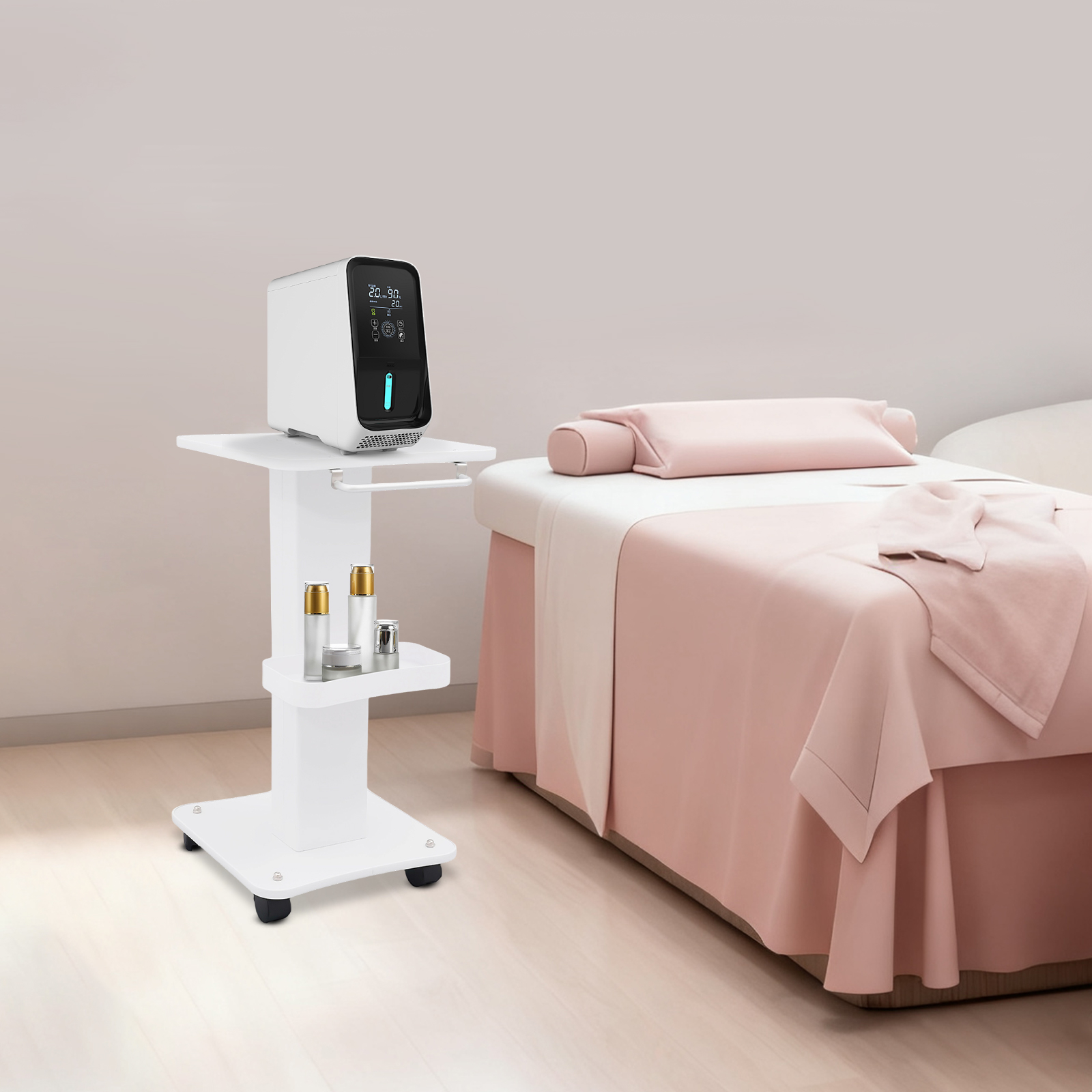 多機能ビューティーカート 88.18ポンド耐荷重、360°サイレントユニバーサルホイール付きローリングサロントロリー、収納トレイ