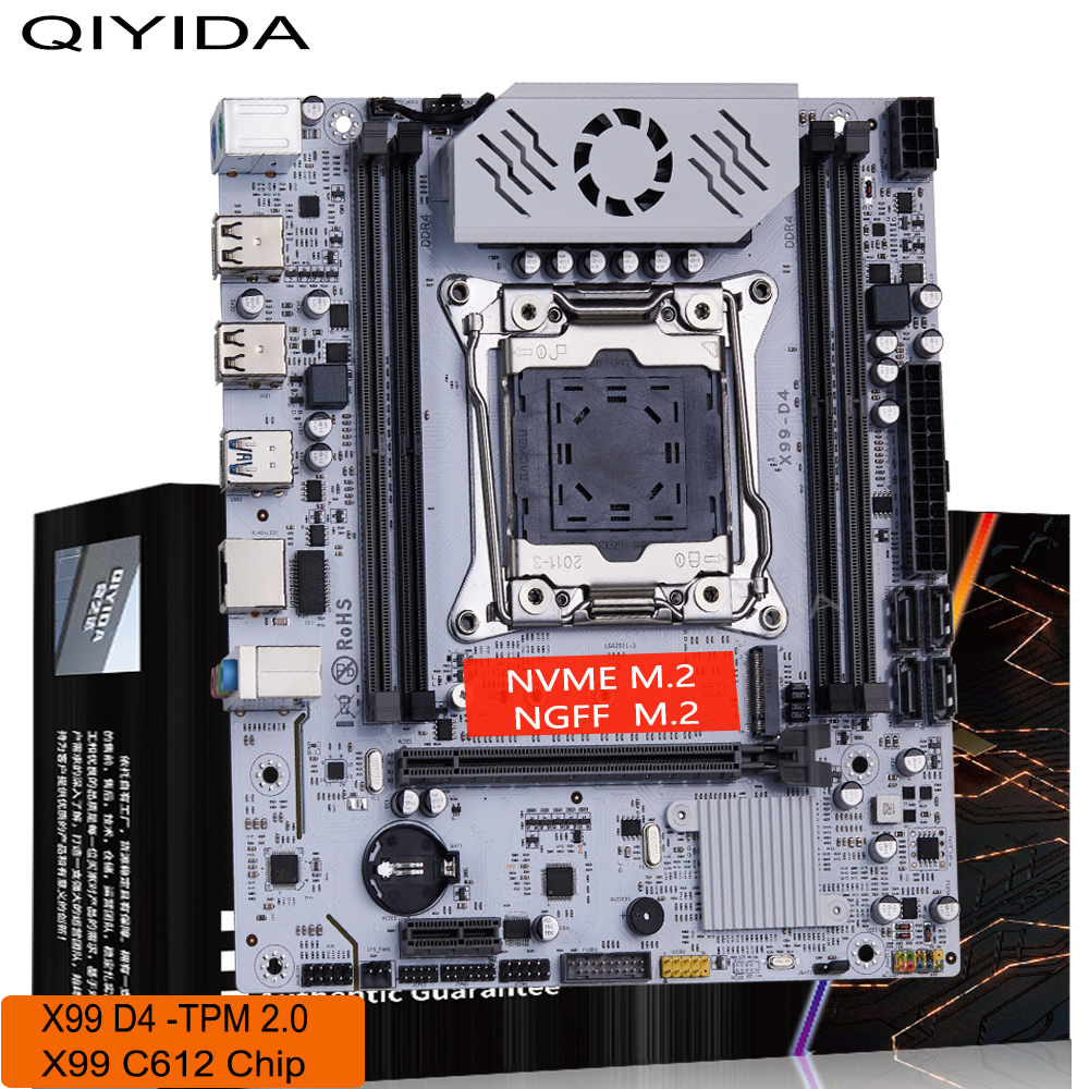 QIYIDA X99 motherboard D4-TPM2.0 LGA 2011 3 with M.2 slot Support X99 C612chip DDR4 Memory SATA3.0 USB3.0 PCI16X