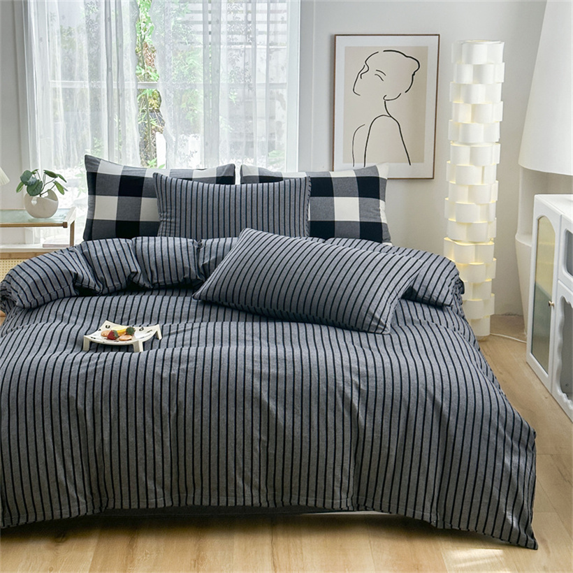 Nordic Bed Linen 100% Washed Cotton Bedding Set with Duvet Cover Bedsheet Pillowcase Single Double Bed Sheet Set Queen Twin Size